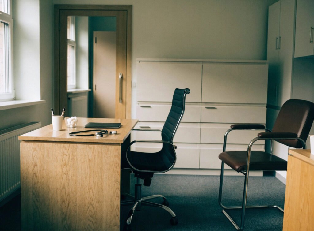an empty gp consulting room representing a partners extended absence