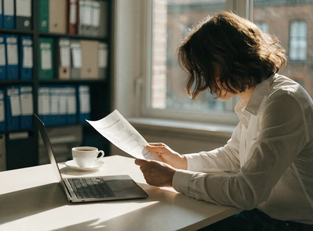 gp partner reviewing a policy consultation document in a surgery office