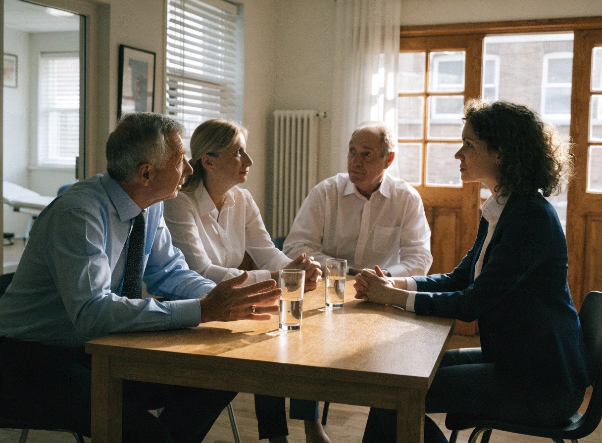 gp partners interviewing a prospective new partner in a surgery meeting room