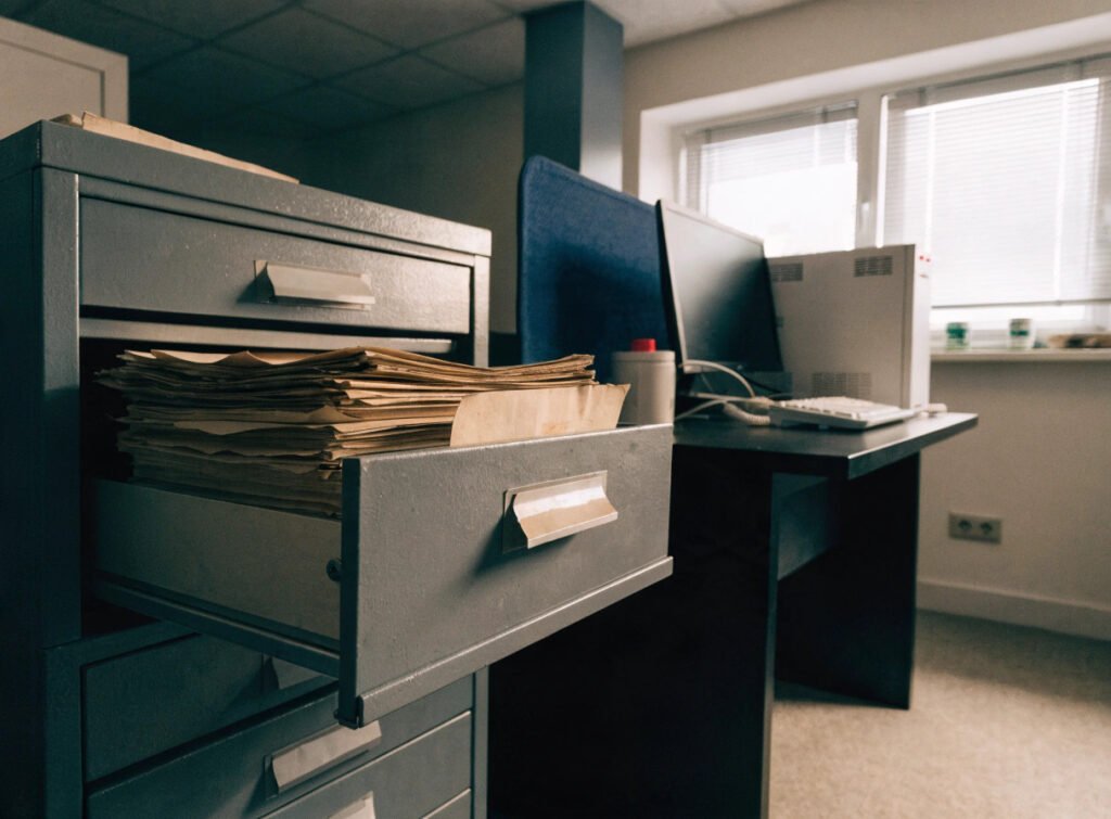 old partnership agreement folder in a gp surgery filing cabinet