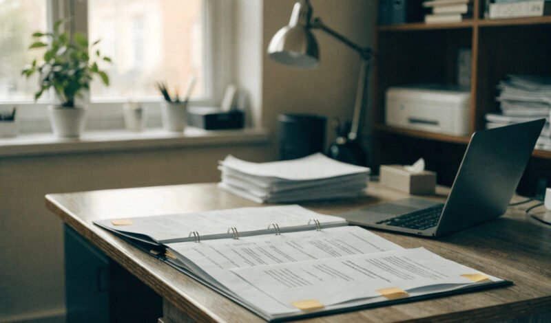partnership agreement paperwork open on a desk in a gp practice office