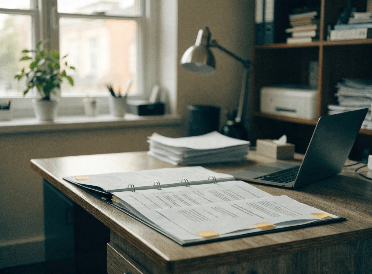 partnership agreement paperwork open on a desk in a gp practice office