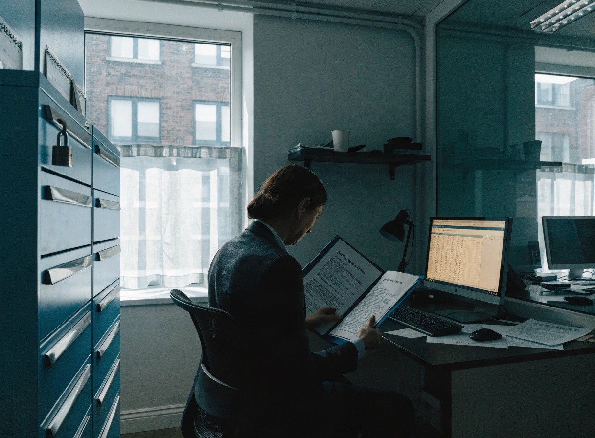 practice manager reviewing data protection officer responsibilities in a gp surgery office