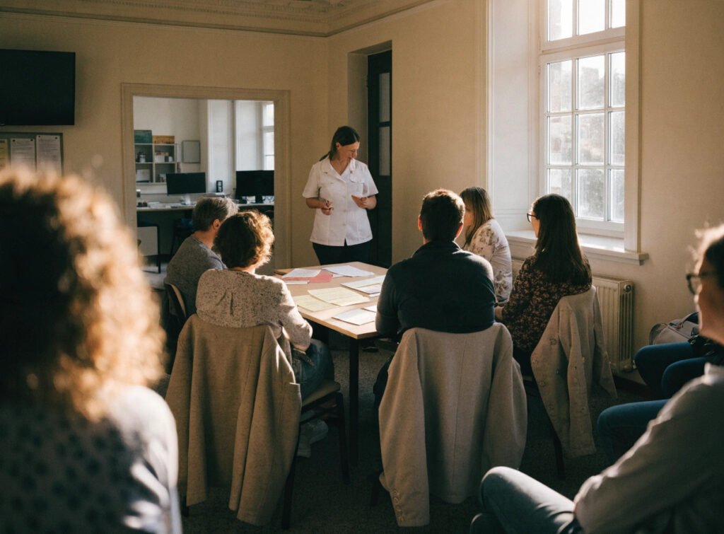 practice nurse running a tailored group support session at a gp surgery