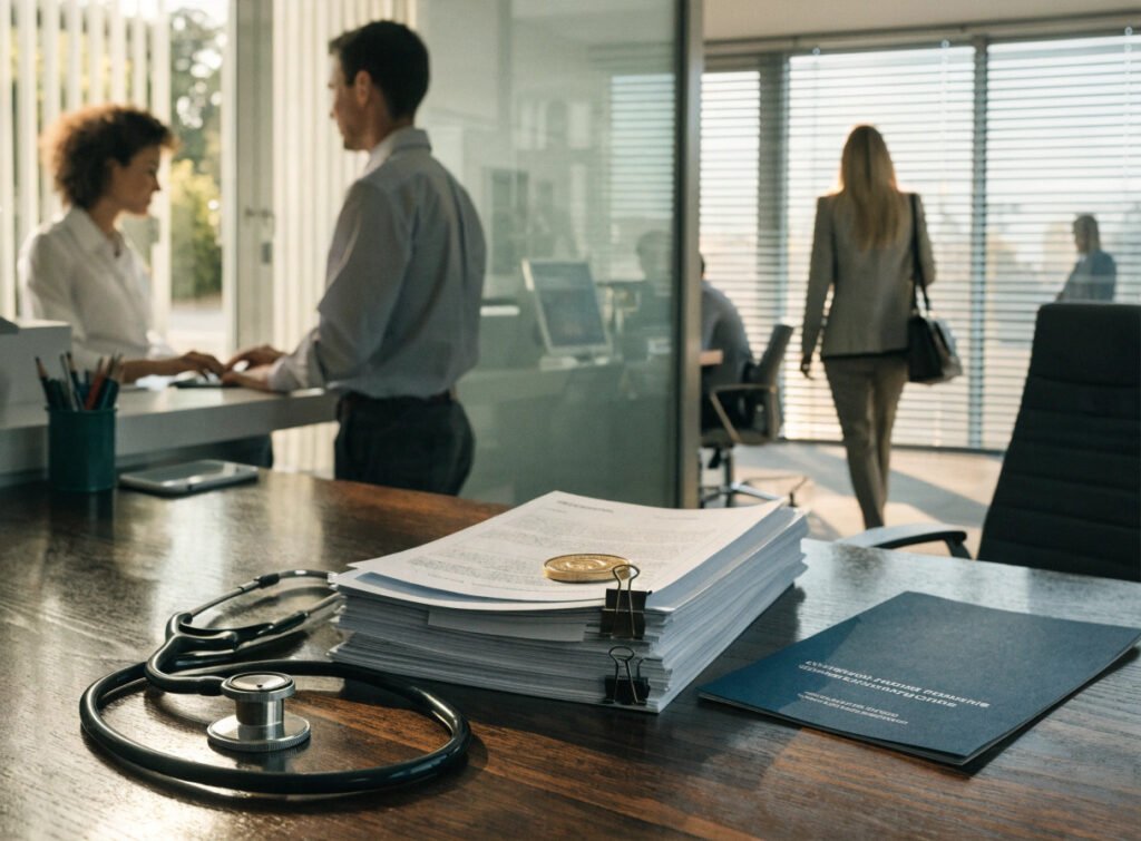 stethoscope and corporate incorporation paperwork on a desk symbolising gp practice incorporation