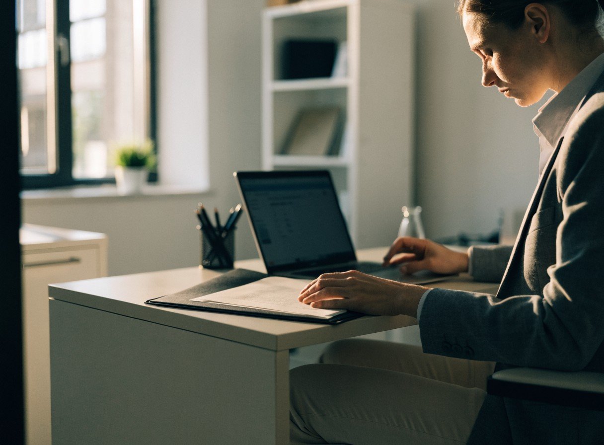 A practice manager preparing CQC registration documents ahead of a dental practice sale