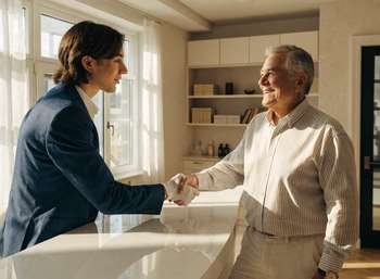 A new dental practice partner shaking hands with the existing owner after completing a buy-in