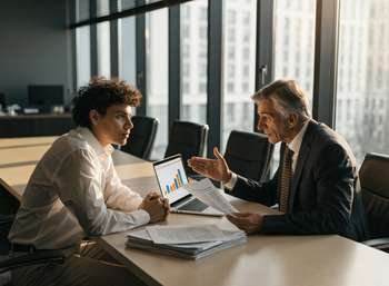 A dentist and an adviser discussing incorporation and tax planning for a dental practice