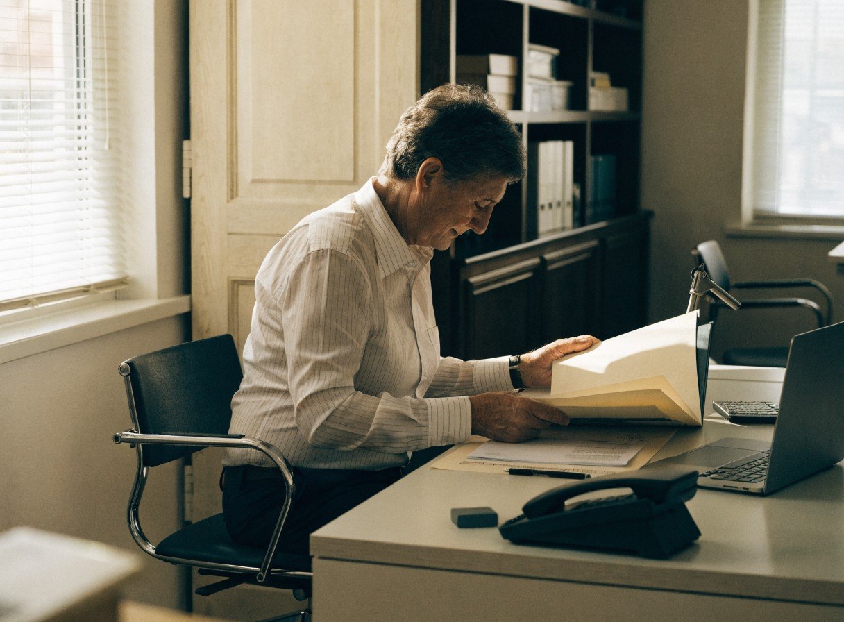 Dentist organising financial records ahead of selling their dental practice