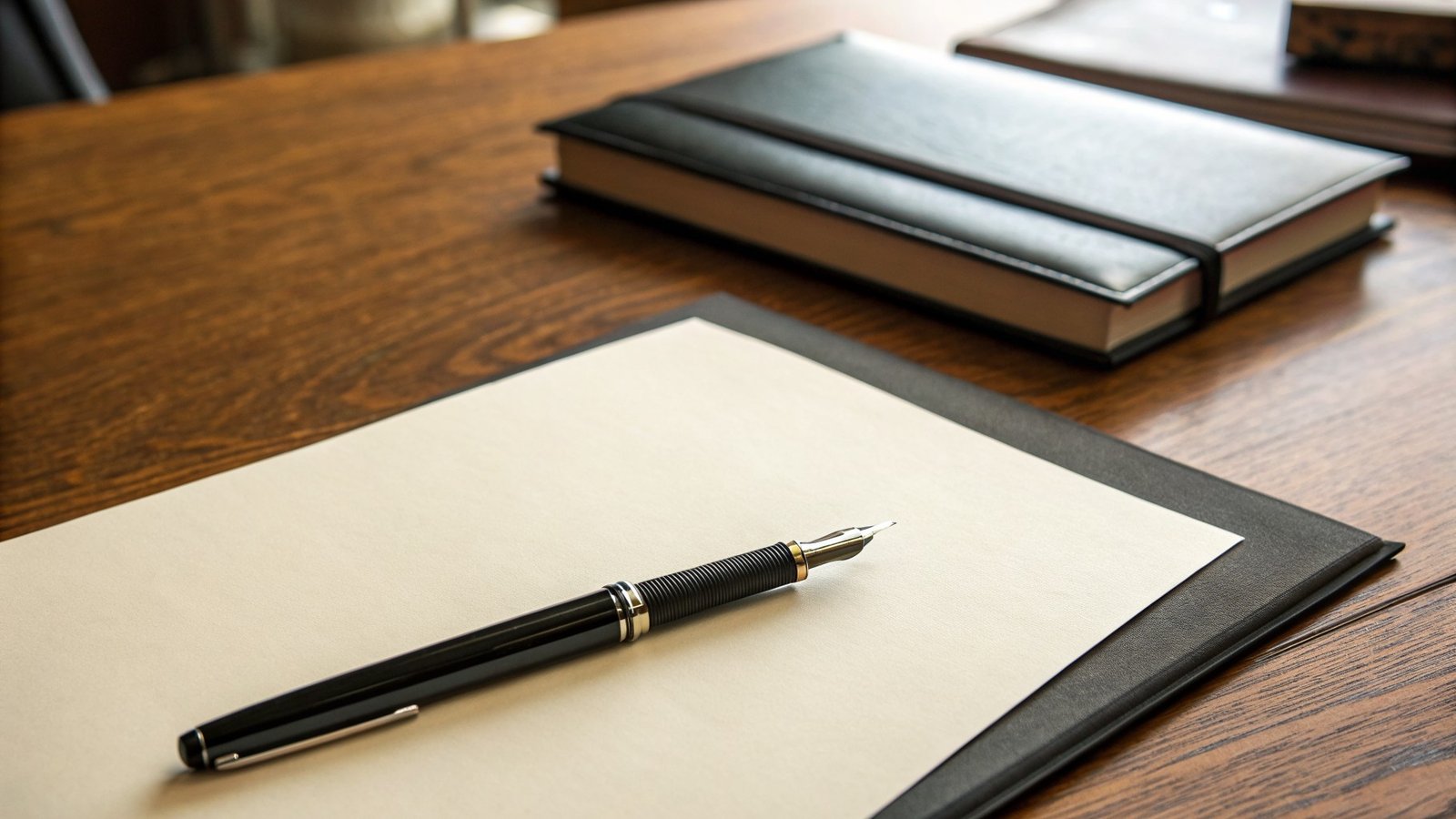 A pen and an unsigned agreement on a solicitor's desk before a share sale